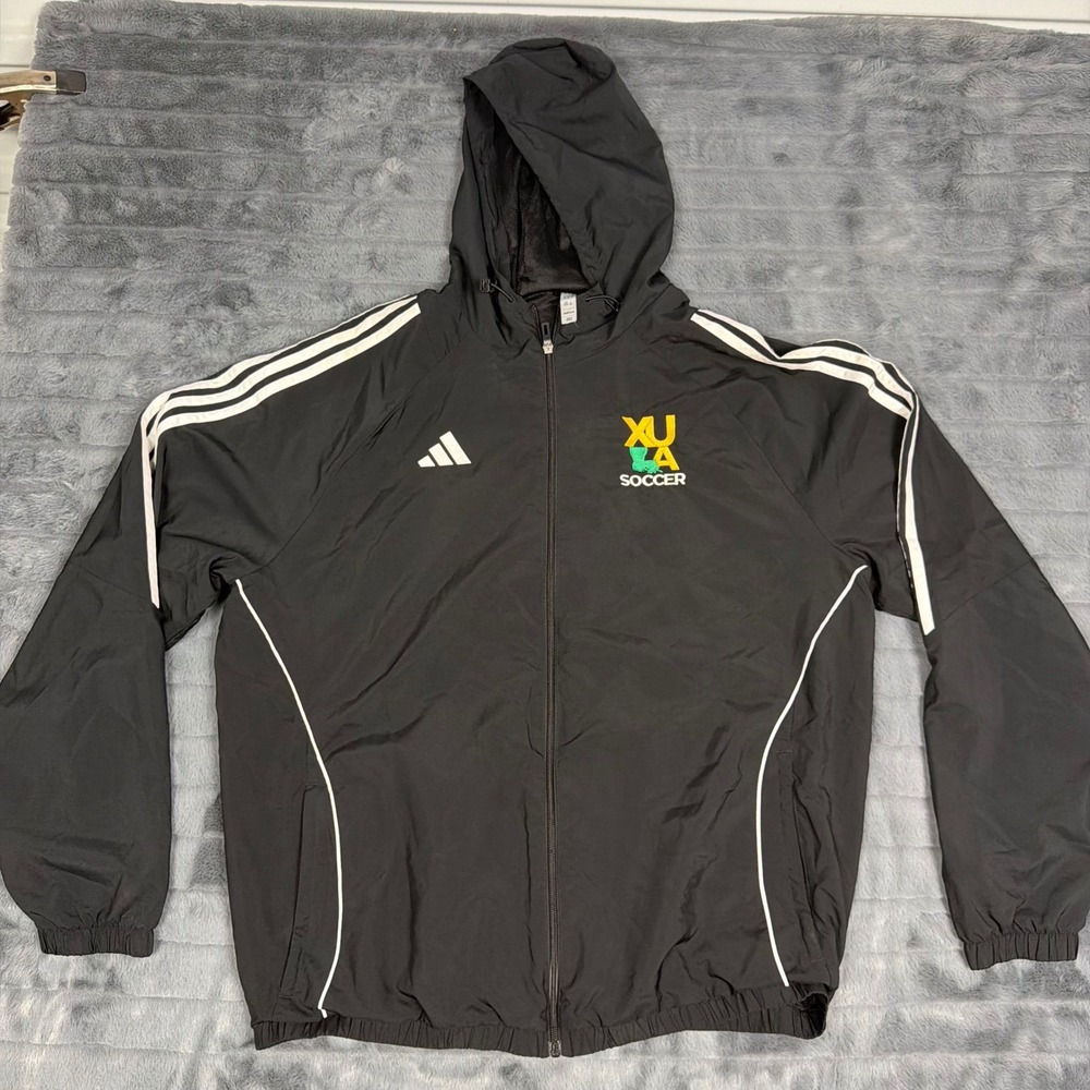 Adidas Mens XULA Soccer Hooded Windbreaker Jacket Black XL Full Zip 6893